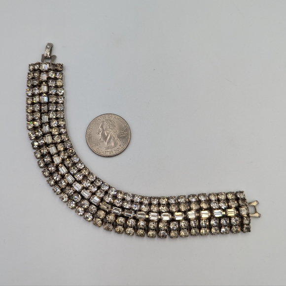 Sparkling Vintage Five Rows Clear Rhinestones Silver Tone Tennis Bracelet - Picture 14 of 15